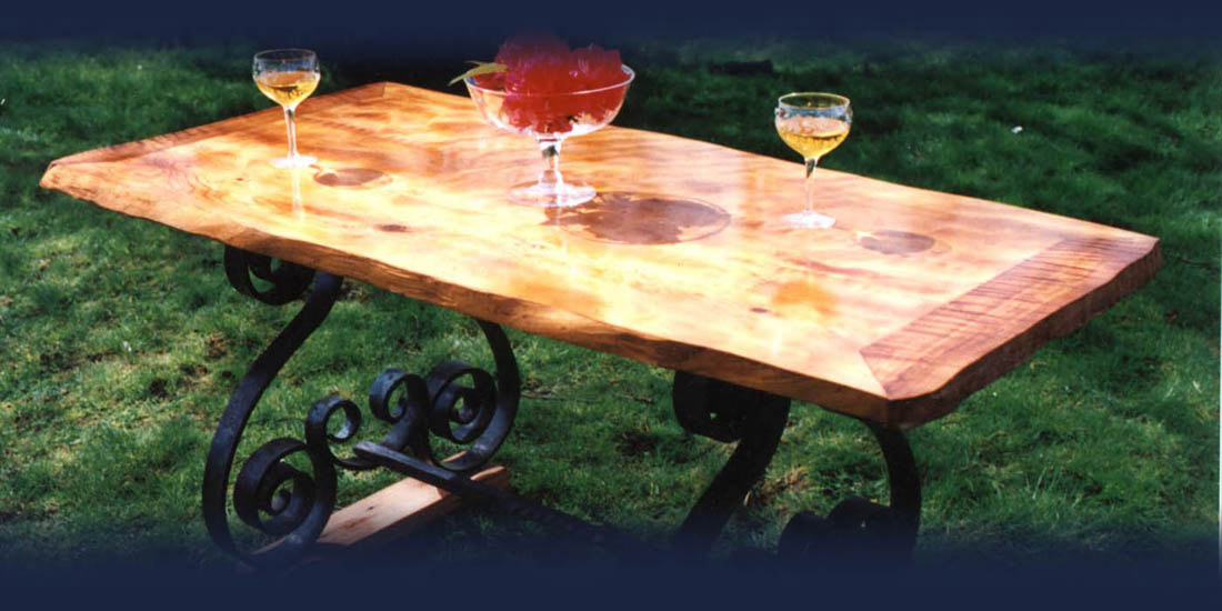 Custom curly-grained table from Blue Ox Millworks