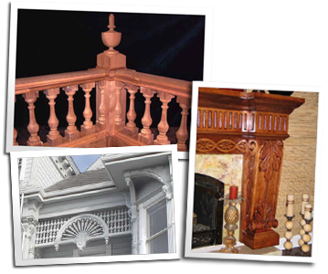 Custom widow's walk, spandrel and fireplace corbel from Blue Ox Millworks