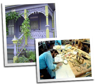 Eric Hollenbeck puts the finishing touches on a piece of custom Victorian gingerbread