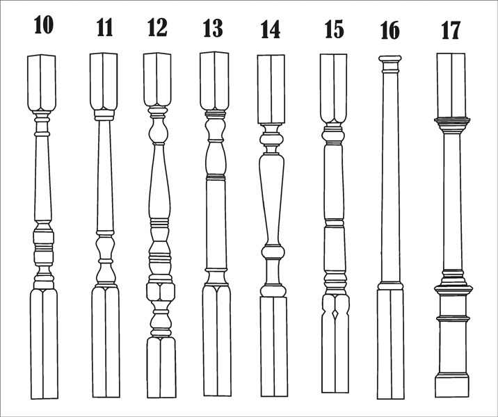 Samples of custom turned columns produced by Blue Ox Millworks