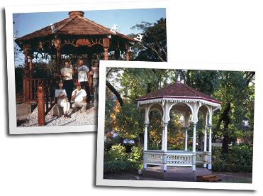 Two gazebos, one for Japan and one for San Francisco