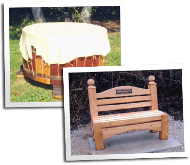 A ceremonial drum and a Hammond Trail park bench